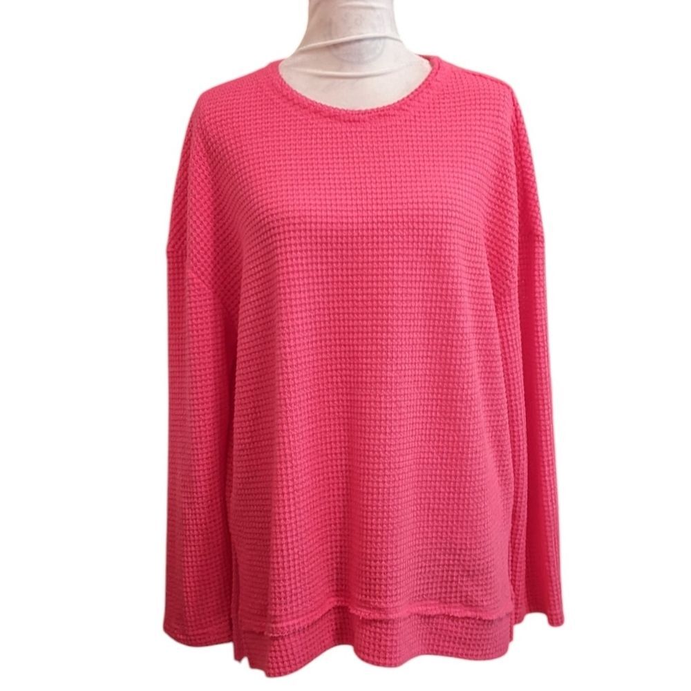 Pink Waffle Knit Oversized Women's Tunic Top Large